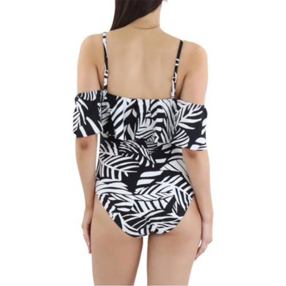 BCBGMaxAzria Small Off the Shoulder One Piece Black and White Print Swimsuit - Picture 9 of 10